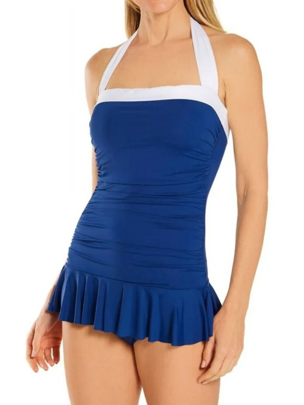 Lauren Ralph Lauren Bel Air Skirted Bandeau One-Piece Swimsuit Ruched Blue